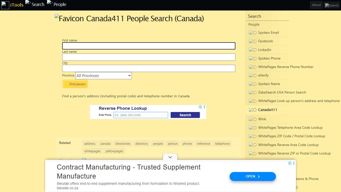 Canada411 People Search (Canada) - iTools